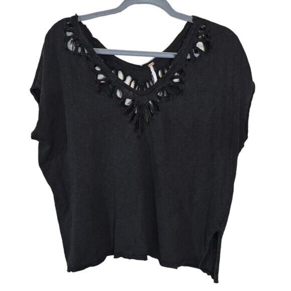 Free People Women's Sleeveless V-Neck Cutout Blouse Top Black Size XS Oversized - Picture 1 of 5